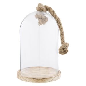 Tăviță din lemn cu clopot din sticlă Clayre & Eeff, înălțime 28 cm