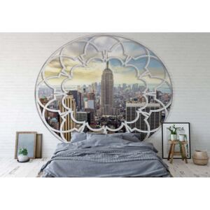 Fototapet - New York City Skyline Ornamental Window View Vliesová tapeta - 254x184 cm