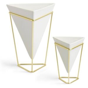 Set 2 Vase decorative geometrice TRIGG - Alb/Auriu
