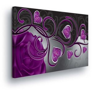Tablou - Purple Flowers in Heart Shape III 2 x 30x80 / 3 x 30x100 cm