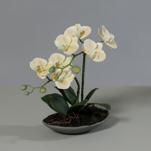 Orhidee artificiala somon in ghiveci ceramic - 30 cm