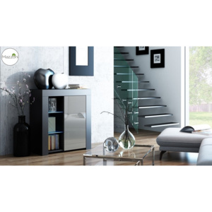 Mazzoni MILA 1D LED skříňka černá / šedá lesk, obývací pokoj