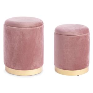 Set 2 pufi catifea roz cu alama si capac Polina Antiqued Pink | PRIMERA COLLECTION