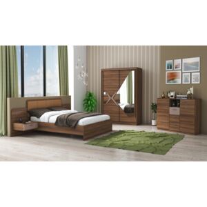 Set Dormitor Domino, Nuc, Dulap 150 cm, Pat 160x200 cm, 2 noptiere, comoda