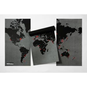 Hartă a lumii de perete Palomar Pin World XL, 198 x 124 cm, negru