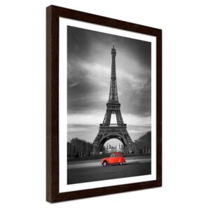 CARO Imagine în cadru - Old Car On The Background Of The Eiffel Tower 40x50 cm Maro