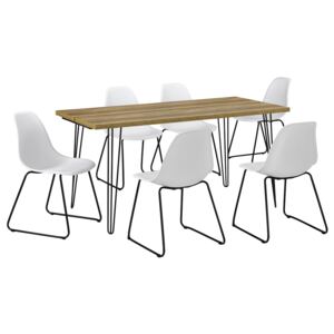 [en.casa]® Set design masa bucatarie cu 6 scaune, 160 x 75 x 77cm, efect lemn/alb