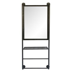 Oglinda de perete cu polita din fier negru 48 cm x 10 cm x 124 h