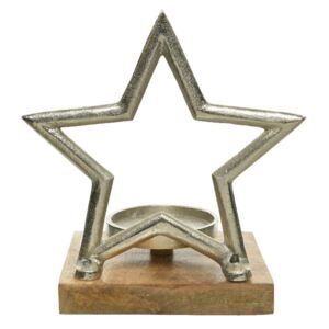 Suport pentru Lumanare Decoris Star Gold, 15x19,5x21 cm, aluminiu, argintiu rustic