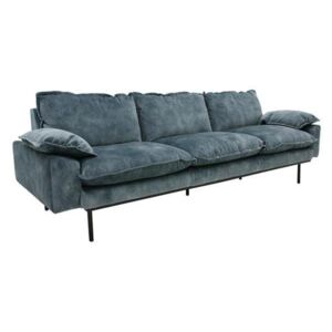 Sofa Retro din Catifea cu Trei Locuri si Picioare Metalice Negre - Catifea Albastru Diametru (225 x 83 x 95 cm)