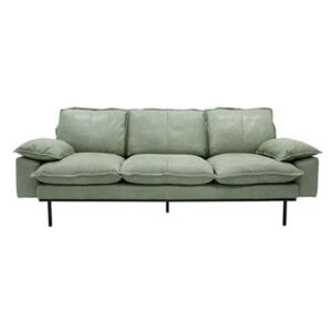 Sofa Retro din Piele cu Trei Locuri si Picioare Metalice Negre - Piele Mint Diametru ( 225 cm x 83 cm x 95 cm)