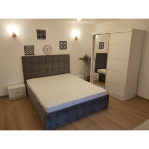Set Dormitor Regal cu Pat Tapitat Gri 160 cm x 200 cm