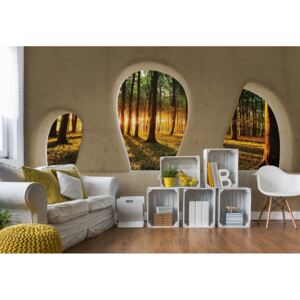 Fototapet - Forest Sunrise 3D Concrete Arches View Vliesová tapeta - 368x254 cm