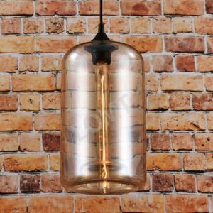 Corp de iluminat Pendul, Retro Vintage, Sticla Transparenta Chihlimbar cu forma de cilindru, E27 - VINTAGE 229-C
