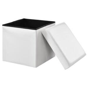 [en.casa]® Puff - scaun rabatabil Marime L - MDF/piele sintetica, 38 x 38 cm, alb, cu compartiment pentru depozitare