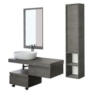 Mobilier de baie suspendat cu 2 sertare si coloana Shelf 120cm inaltime 80mm rezistent la apa melaminat ciment