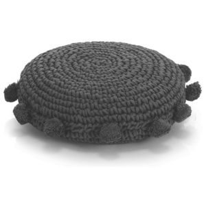 Pernă pardoseală rotundă tricotată, bumbac 45 cm, negru