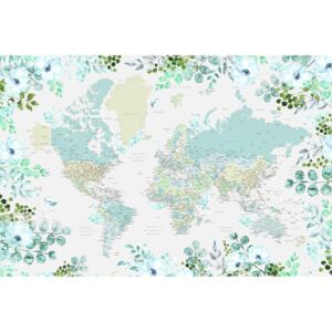 Ilustrare Floral bohemian world map with cities, Marie, Blursbyai