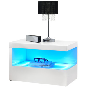 [en.casa]® Noptiera cu LED Clarissima 1, 59 x 36 x 38 cm, MDF,alb/lacuit, iluminata cu LED, 15 culori