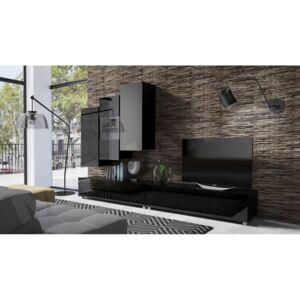 Set de living Remus XVII, Negru lucios, Negru, Sticlă călită, PAL laminat, 110 kg