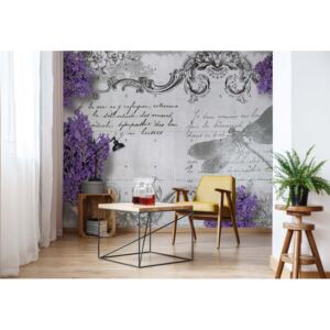 Fototapet - Vintage Lavender And Dragonfly Design Vliesová tapeta - 254x184 cm