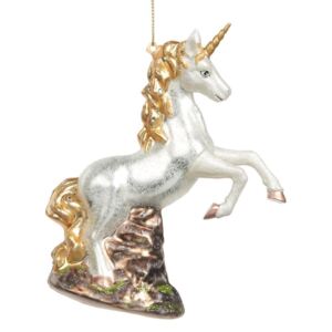 Decoratiune de sticla Unicorn 16 cm - Alb/Auriu