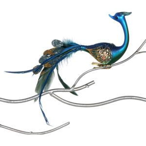 Decoratiune de sticla Peacock 25 cm - Albastru/Verde