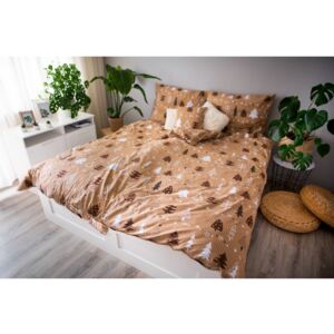 Lenjerie de pat din bumbac satinat pentru pat de o persoană Cotton House Trees, 140 x 200 cm, maro