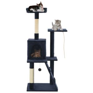 Ansamblu pisici, stâlpi funie sisal, 120 cm, bleumarin