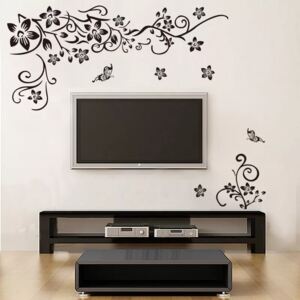 Stickere sufragerie - Flori si fluturi - Negru - 130x80 cm