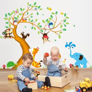 Sticker perete copii - Copac cu elefant stropitor