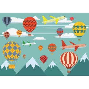 Sticker perete pentru camera copilului - Baloane si avioane peste Munti