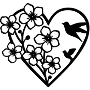Decoratiune perete - heart with flowers and birds