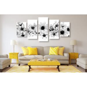 Tablou 5-piese flori de cireșe în design alb-negru