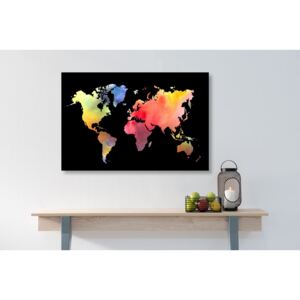 Tablou harta lumii în design de acuarelă pe un fundal negru