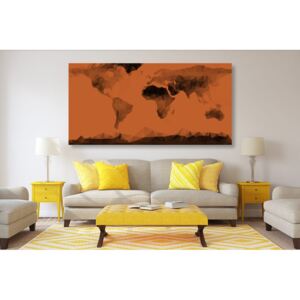 Tablou harta lumii în stil poligonal în nuanță portocalie