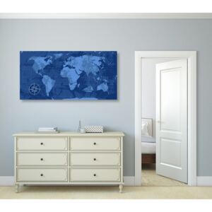 Tablou harta rustică a lumii în culoarea albastră