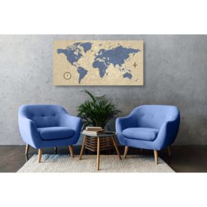 Tablou harta lumii cu busola in stil retro
