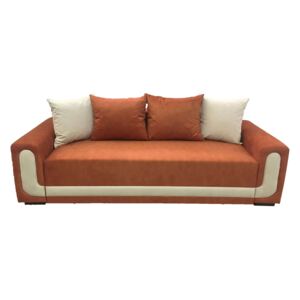 Canapea 3 locuri extensibilă, cu extensie pe role, tapițerie de catifea portocalie - EVA