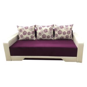 Canapea extensibilă confortabilă mov cu alb, structură lemn masiv fag - MIRELA