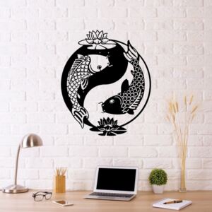 Decorațiune metalică de perete Fish Yin Yang, 70 x 50 cm, negru