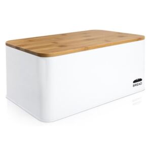 Klarstein Oklahoma, cutie pentru paine, metalica, 35,5 x 15,5 x 23 cm, capac din bambus, cu functie de suport pentru felierea painii