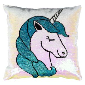 Pernuță Unicorn cu paiete, albastru, 40 x 40 cm