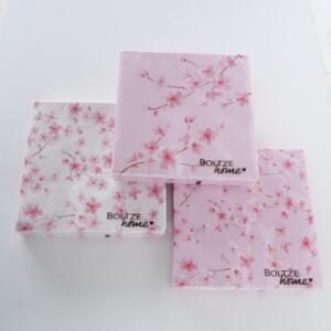 Servetele de hartie Sakura Roz / Alb, Modele Asortate, 17 x 17 cm, 20 bucati