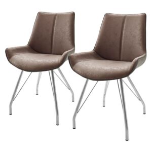 Set de 2 scaune Saval cu cadru metalic si tapiterie din piele sintetica, maro