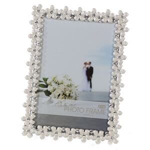Rama foto Flowers, metal, alb argintiu, 15x20 cm