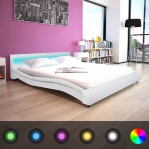 Cadru de pat cu LED piele artificială 160 x 200 cm Alb