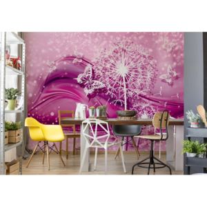 Fototapet - Modern Butterflies And Dandelions Pink Vliesová tapeta - 206x275 cm