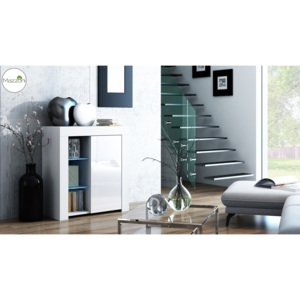 Mazzoni MILA 1D LED skříňka bílá / bílá lesk, obývací pokoj