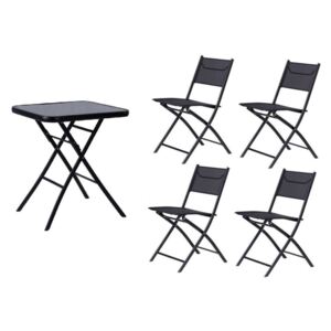 Set masuta pliabila, patrata, 60x60 cm cu 4 scaune pliabile, pentru terasa, gradina sau balcon, culoare negru